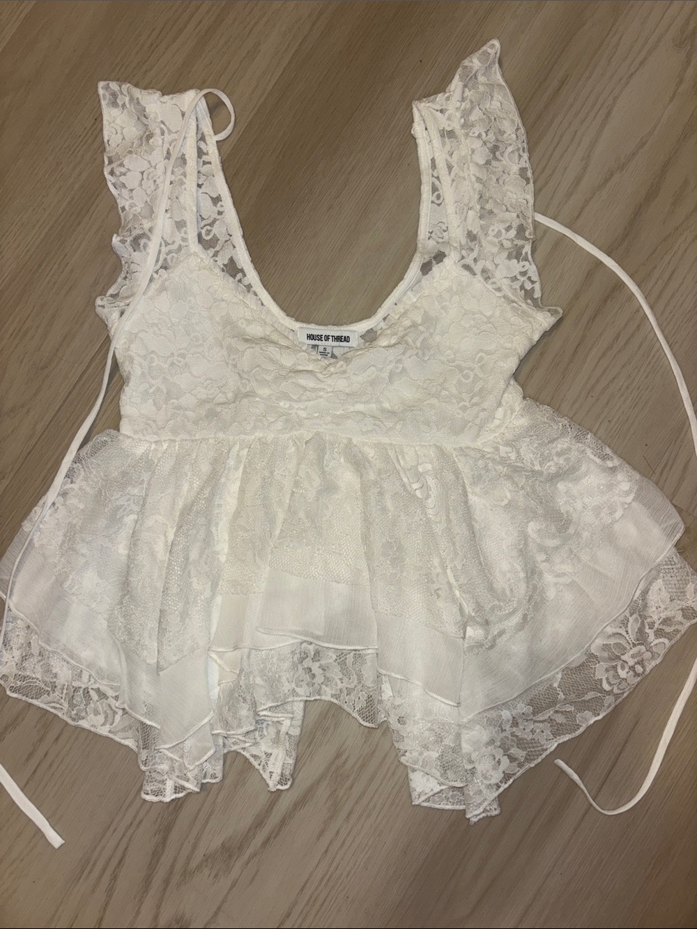 White Lace Peplum Tie-Strap Blouse